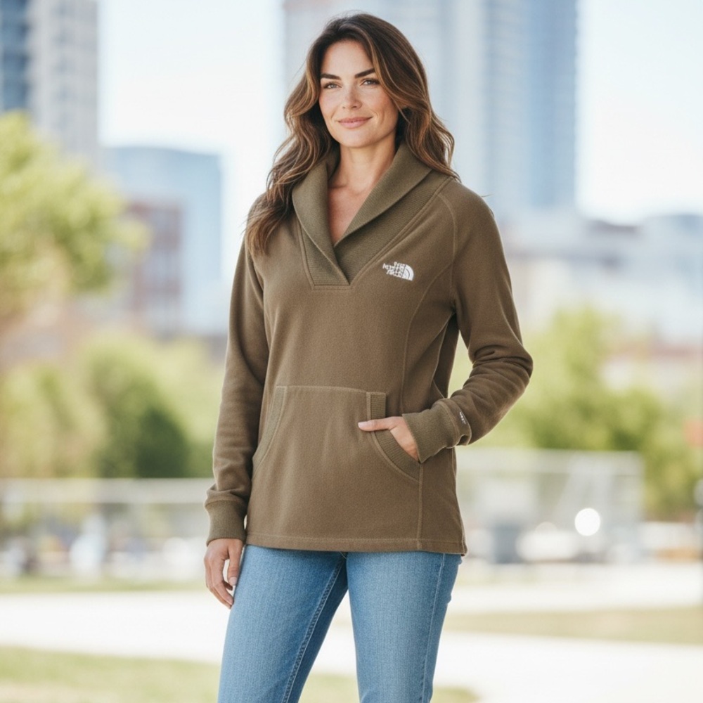 The North Face Lite Brown Fleece Pullover Women’s M Ribbed Trim Collar and Cuffs - Picture 5 of 9